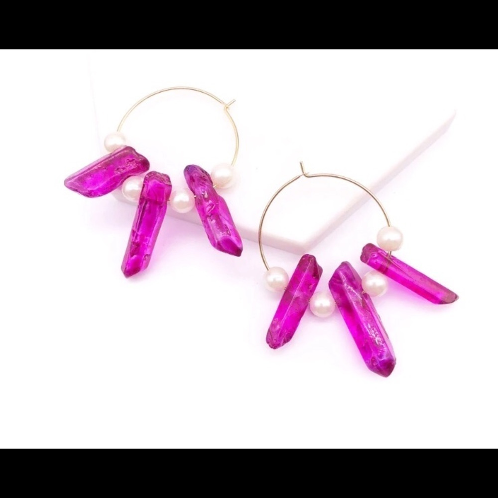 BOGO Hot Pink Quartz and Pearl Hoops
